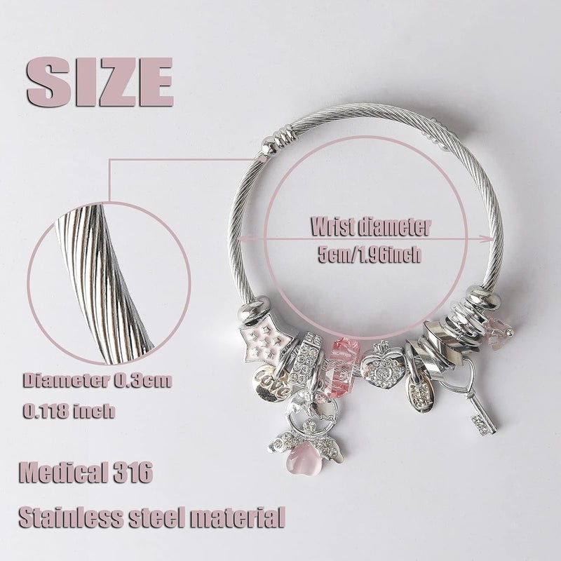 DS Charm Bracelets for girls,exquisite cute cartoon friendship bracelets Silver Stainless Steel Bangle with birthday Gift box, Adjustable girls jewelry Suitable for holiday gifts - Image 2